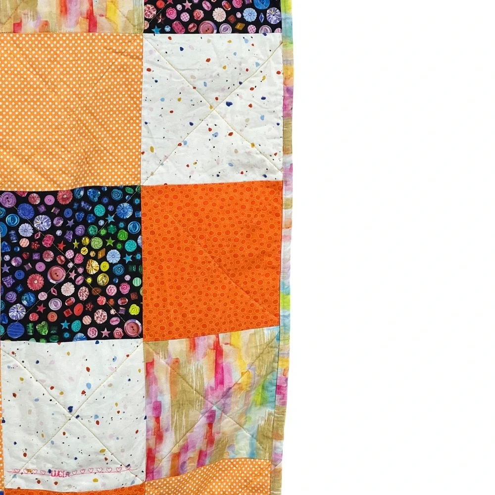 Handmade 40x36 Patchwork Quilt Yellow Plush Backing Nursery Blanket